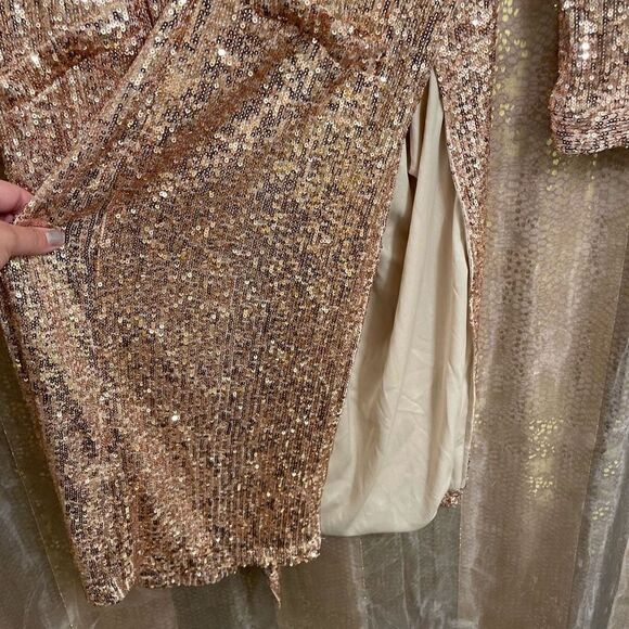 Anthropologie BB Dakota Sparkly Sequin Rose Gold Open Cardigan Duster XSP - Picture 7 of 11